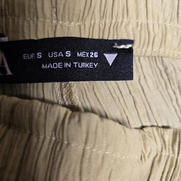 Zara Women's Olive Green Crepe Drawstring Flare Pants Small - Picture 5 of 5